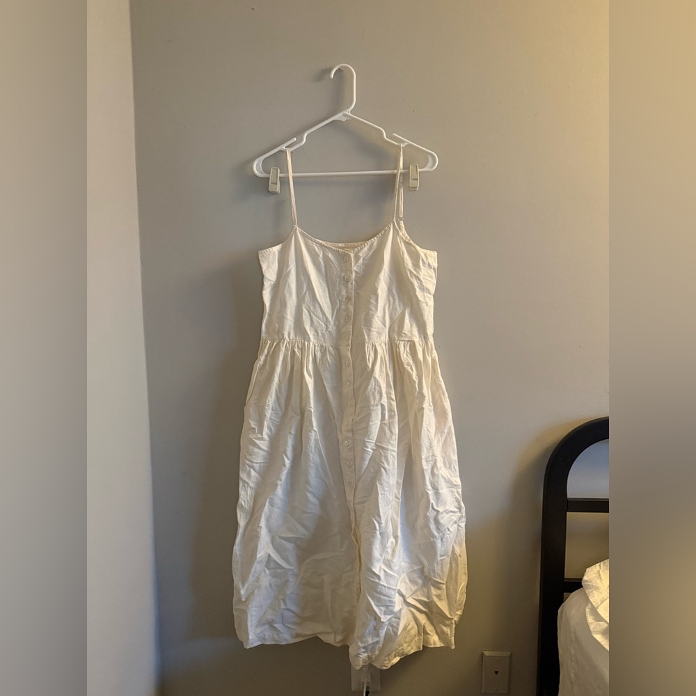 Light Cream Spaghetti-Strap Midi Dress with Button Front